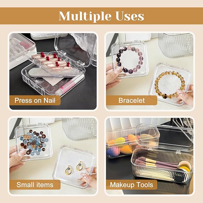 Press on Nail Storage Box,8 PCS Double Layer Press on Nail Case and 1 Big Storage Box with 60 Pcs Double Sided Adhesive Tape,Clear Acrylic Press On Nail Packaging Organizer for Fake Nail Display Salon