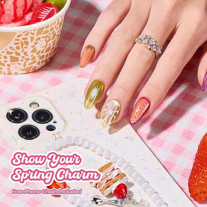 Beetles Fruit Magnet Cat Eye Gel Nail Polish Set - 6 Colors Spring Gel Polish Kit Glitter Cat Eye Pink Purple Blue Yellow Green Magnetic Shine Soak Off UV Salon DIY Manicure Gift for Women