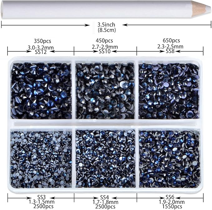 8000pcs Hotfix Rhinestones Flatback,Rhinestones for Crafts Clothes Mixed 6 Sizes, Hotfix Crystals with Wax Pencil Kit, SS3-SS12,Montana
