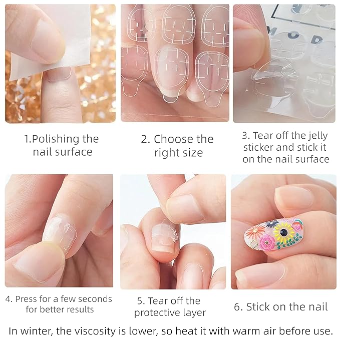 1200pcs (50 Sheets) Nail Adhesive Tabs，Double Sided Nail Adhesives False Nail Tips Jelly Adhesive Tabs Nail Glue, Waterproof Breathable Jelly Press on Nails Sticky Tabs Nail Glue Sticker (Large Size)