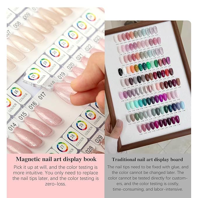 180 Magnetic Nail Color Book,Leather Magnetic Color Display Book with 192 Magnetic Tips & 1-180 Number Labels,Perfect for Nail Polish Nails Art Design(Grey)