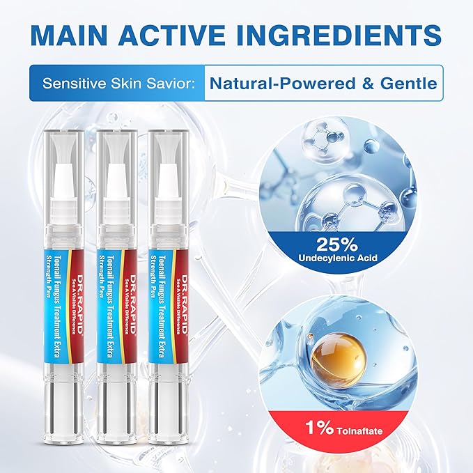Toenail Fungus Treatment Extra Strength - DR.RAPID Toenail Fungus Treatment Pen with 25% Undecylenic Acid & Tolnaftate, Ideal for Nail Repair for Damaged Nails Toenail Fungus 5ml/0.18FLOZ 3Pcs