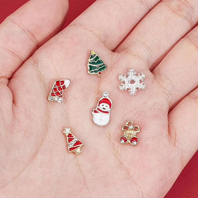 NICENEEDED 60 Pcs Christmas Nail Charms, Santa Claus Snowman Snowflake Nail Art Decorations, Rhinestones Bell Xmas Tree Nail Art Jewels Nail Gems for Nail Art Design DIY Crafting Christmas Party