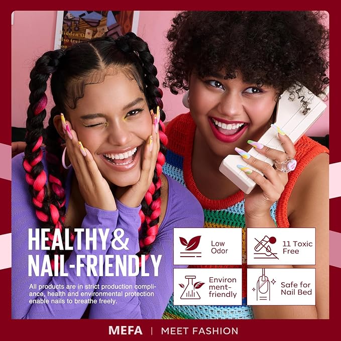 MEFA Gel Nail Polish Set, 12 Colors Burgundy Red Gel Polish Set Shimmering Red Pink Glitter Nail Polish Soak Off Rosy red Nude Gifts for Women Girl DIY Salon Home Manicure