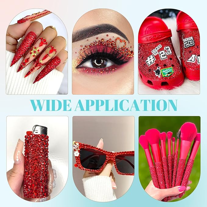 6100Pcs Resin Red Rhinestones for Bedazzling with 2Pcs 10ml B7000 Jewelry Glue, 1 Box Flatback Gems Crystals Diamonds for Makeup Crafting Nail Art