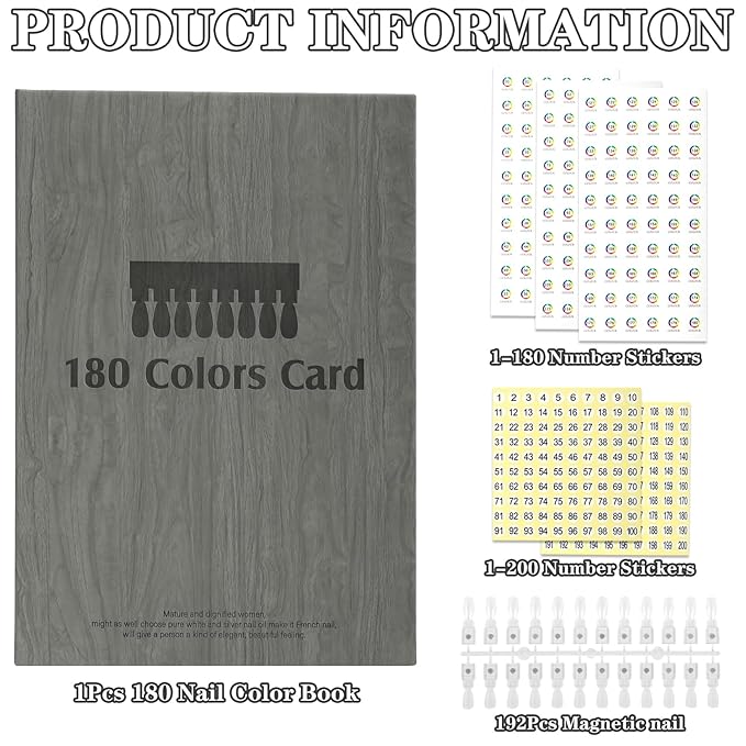Magnetic Nail Swatch Book,180 Nail Color Display Book with 192 Magnetic Tips,Professional Nail Salon Color Display Book for Easy Preview & Storage