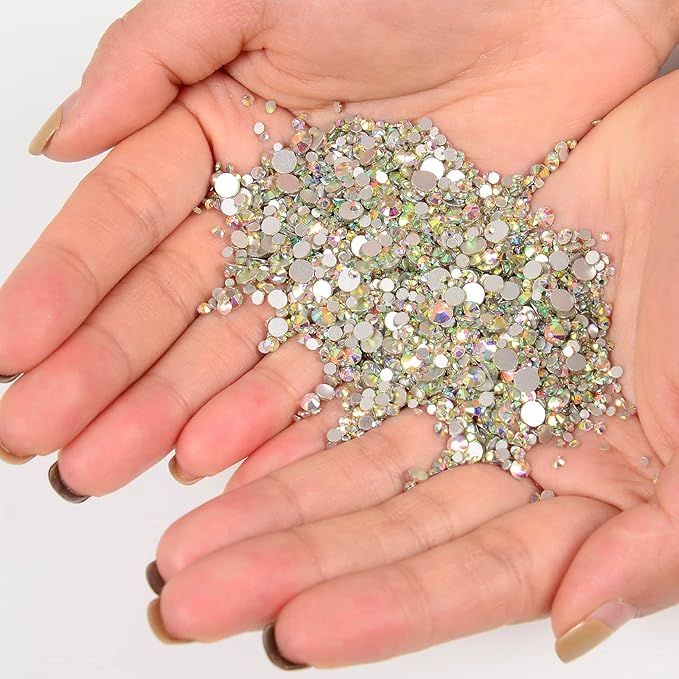 10000 Pieces Rhinestones 6 Sizes Round Crystal Glass Flat Back Rhinestones with 1Tweezers and 1Picking Pen for Nail Art Crafts Clothes Bags DIY (Crystal AB)