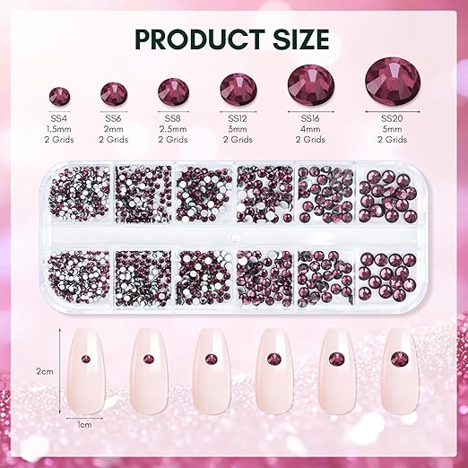 Makartt Dark Purple Nail Rhinestone Flatback Rhinestone Round Amethyst Crystal Glass Nail Charms Diamonds Nail Jewels Rhinestones for DIY Crafts Makeup Nail Art Supplies Accessories Christmas Gift