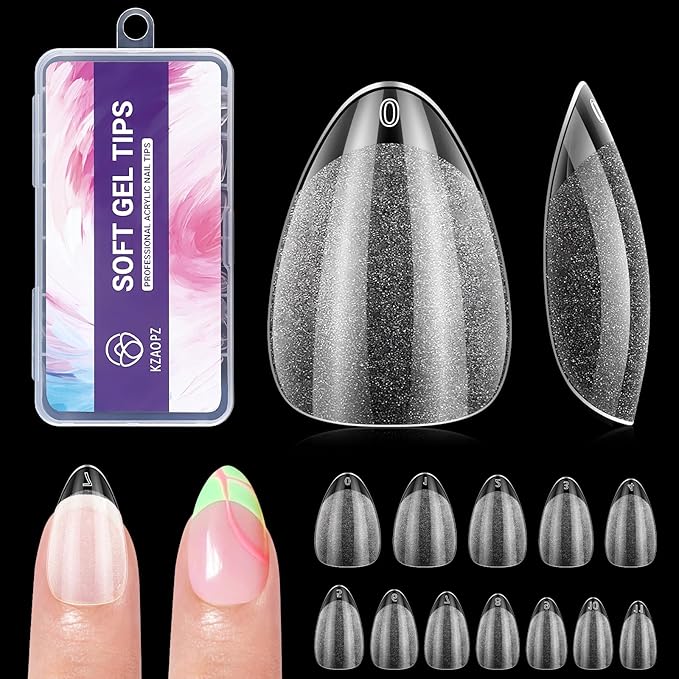 Extra Short Almond Nail Tips:240PCS Soft False Nail Gel Tips Full Cover Acrylic Clear Fake Press On Nails for Extensions Women Manicure DIY 12 Sizes