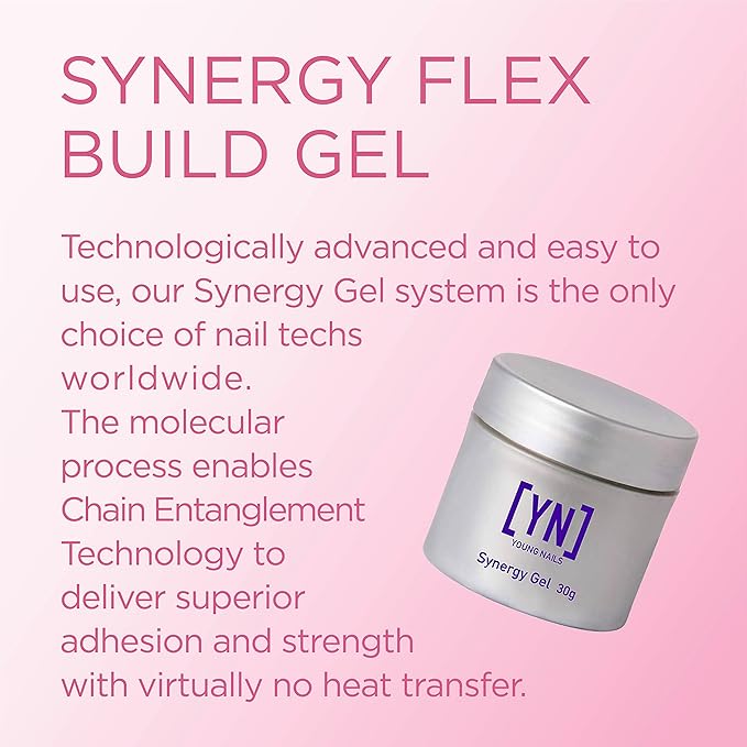 Young Nails Synergy Gel System, Building Gel - Hard Builder Gel, Superior Adhesion & Strength, Structured Nail Gel Builder - Flex Gel, Clear, 30g