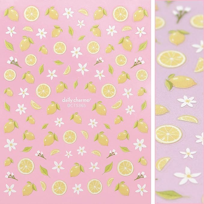 Daily Charme Nail Art 3D Self-Adhesive Nail Sticker Bundles for Nail Art Summer Fun Floral Nail Stickers Plumeria and Lemon Blooms Heart Sticker Decals Charming Design Accessories for Women DIY