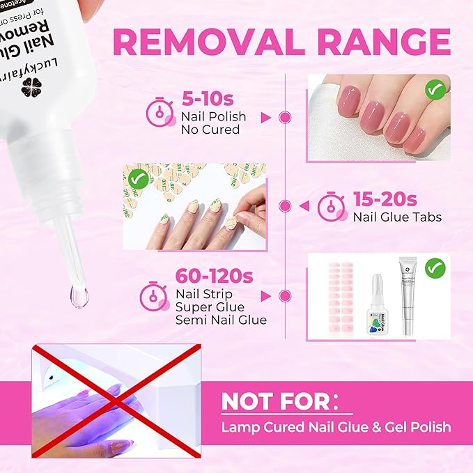 Nail Glue Remover for Press on Nails, 15ml Acetone-free Nail Polish Remover, Multi-Functional Glue Remover for Nails Tips, Quick Easy Gentle Removal, Not for Gel Polish
