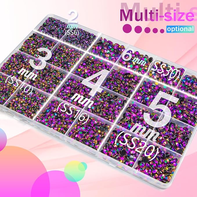 Vibrant Purple AB Resin Rhinestones w B7000 Glue for Bedazzling Crafting 2mm 3mm 4mm 5mm 6mm Flatback Jelly Stones Diamonds Gems Bedazzler Kit for Nails Face Eyes Makeup Tumblers Bottles Crafts