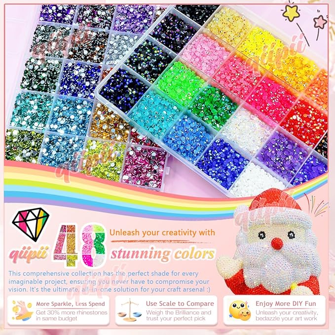 48 Color 3mm Jelly AB & Crystal Colorful Resin Rhinestones for Bedazzling Crafting SS10 Flatback Stones Gems Diamonds Charms for Nails Eyes Face Makeup Beauty Tumblers Bottles DIY Crafts Shoes