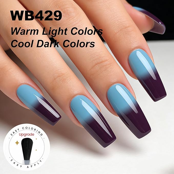 YTD Likomey Color Changing Gel Nail Polish,15ml Blue To Deep Purple Mood Temperature Change Colors Fall Winter Thermal Ombre Manicure UV Varnish,WB429