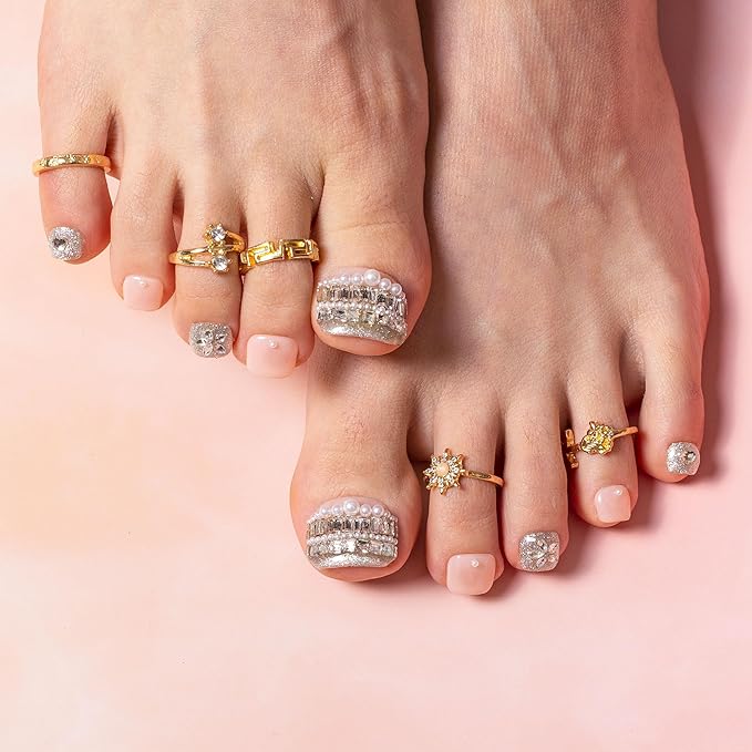 LOVFUL Handmade Acrylic Press on Toenails Chandelier | Salon Quality 20 PCS Free Size Toe Nails | Reusable Fake Nails for Toe | T311