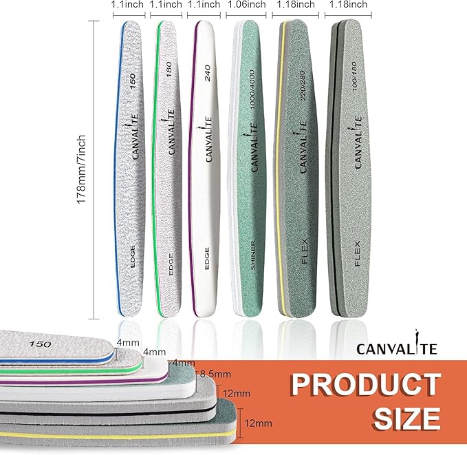Nail Files Canvalite Nail File and Buffer Professional Emery Boards Washable Double Sided Reusable Manicure File for Home and Salon Use 6 PCS