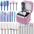 Nail Drill Bits Set with Storage Case: 30pcs 3/32 Inch Carbide Diamond Ceramic Professional Salon Kit for Acrylic Nails, Multi-Function for Women Nail Artists Manicure Pedicure (Pink)