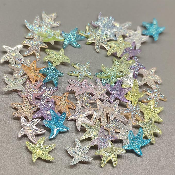 100Pcs Colorful Starfish Nail Art Charms Fresh Summer Beach Nail Art Accessories Ocean Theme Starfish Sea Series Nail Rhinestone Diamonds Resin Crafts for Women Nail Art Supplies Manicure Decoration