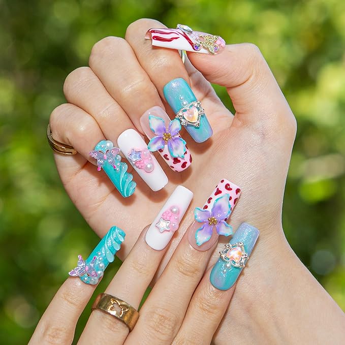 LOVFUL Short Press on Nails Wild Crush | Handmade Acrylic Press ons | Reusable Fake False Nails | Square Classic Regular 1.3in | H611-L
