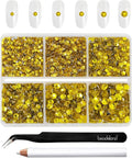 Beadsland 4300pcs Flatback Yellow Nail Gems Round Crystal Rhinestones for Crafts, Mixed 6 Sizes with Picking Tweezers and Wax Pencil Kit, SS6-SS20, Citrine/Lemon Yellow