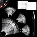 Allstarry 200 Pcs Clear & Natural Nail Swatch Sticks with Ring and Numbered Tips Pointed Shaped Nail Art Polish Display Tips, False Nail Sample Sticks, Sacks of Transparent Nail Practice for Manicure