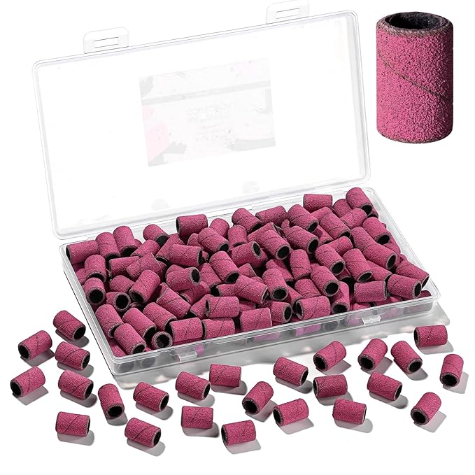 Makartt Sanding Bands for Nail Drill - 100 Pcs Nail File Sanding Bands for Drill Bits #120 Medium Grits for Acrylic Nails Gel Removing and Shaping, Upgrade Thicker Durable Sanding Drill Bit, Pink