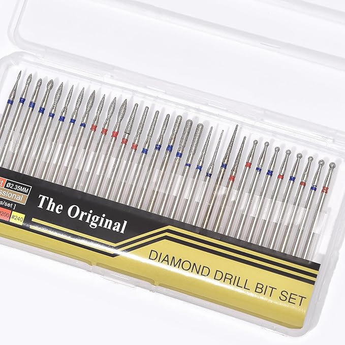 30PCS Diamond Nail Drill Bit Set Diamond Cuticle Nail Bits Kit Manicure Pedicure Remover Tools for Acrylic Gel Nails Cuticle Cleaner Nail Bit Kit