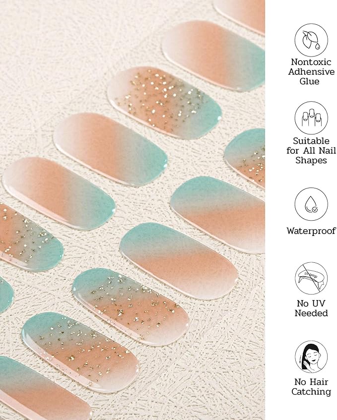 Nail Polish Strips (No UV Lamp Needed) - 22 Pcs Salon Quality Gel Nail Stickers - Long Lasting Wraps (Citrus Mint)