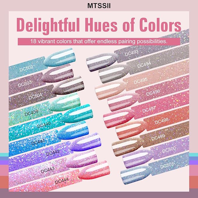MTSSII Glitter Gel Nail Polish Set Reflective Glitter Gel Polish Nude Nail Polish Kit 18PCS Blue Purple Soak Off Nail Art Gel Manicure Spring Gifts for Women Girls