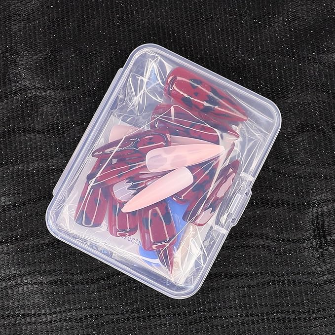 Blood Press on Nails - Halloween Fake Nails | Long Stiletto Acrylic Nail with Horror Ghost Designs,Reusable Stick on Nail for Women Girls | 12Size - 24Pcs with Jelly Glue