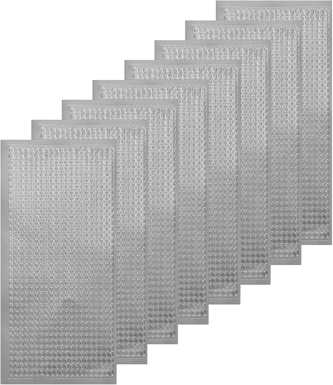MECCANIXITY 8 Sheets Nail Silver Glitter Art Stickers Decals 3D Chains Line Metallic Sticker Holographic Self Adhesive for Nail Scrapbook DIY Decoration