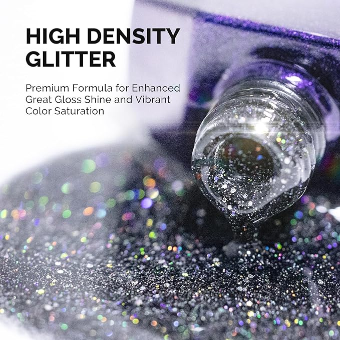 MelodySusie Galaliver Black Glitter Gel Nail Polish, 15ML Sparkly Shimmer Black Gel Polish Soak Off UV LED Cured Long Lasting Gift for Women DIY Nail Design Nail Art Manicure X10