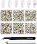 Beadsland 4300pcs Flatback Rhinestones,AB Crystal Rhinestone Nail Gems Round Crystal Rhinestones for Crafts,Mixed 6 Sizes with Picking Tweezers and Wax Pencil Kit, SS6-SS20,Crystal AB