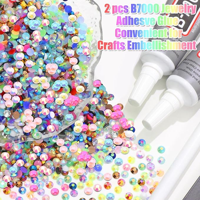 RODAKY 30000PCS Jelly Rhinestone 5mm Flatback Resin Gems AB Color Rhinestones for Bedazzling 2PCS 10ml B7000 Jewelry Glue Tweezers Pen Making Kit for Craft Clothing Shoes
