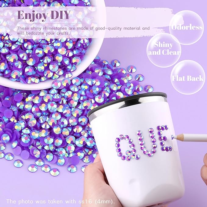 12000PCS 2mm Resin Jelly Rhinestones in Bulk (Dark Purple AB), Bedazzling Flatback Crystals Rhinestones for Crafting DIY Nail Decoration, Gems Diomand Charms for Tumbler Shoes Clothing Fabric