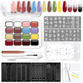 Gradient Gel Nail Set,16 Color for Ombre Nude&Pearlescent Color White＆Black Nail Polish Platte Kit with 14* Nail Art Tools,Pat Painting Gel French Nail Manicure No-wipe DIY Art Home Salon