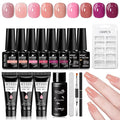 MTSSII Gel Nail Polish Set 6Pcs Gel Polish + 3Pcs Poly Nail Gel Set Nude Pink Purple Series Poly Extension Gel Nail Polish Manicure Salon at Home 15Pcs