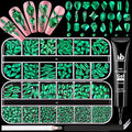 Emerald Green Glass Nail Rhinestones - 1680pcs Multi Shapes Flatback Gems + 1500pcs 1.5-4mm Round Crystal with Rhinestones Glue Gel for Nail Art