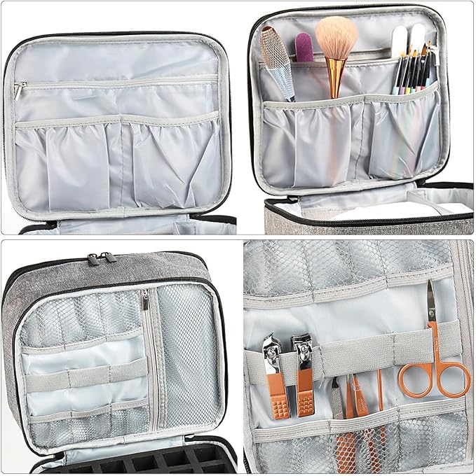 Nail Polish Organizer Case, Portable Nail Polish Holder for 30 Bottles, Nail Lamp Storage Bag, Nail Art Tool Organizer