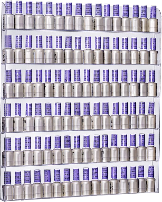 AMT Acrylic Nail Polish Racks for the Wall. CLEAR Nail Polish Display. Essential Oils Organizer. Holds up to 96 Btls. Plus a Microfiber Cloth for Cleaning Purposes (6 Tier /2 Pack)