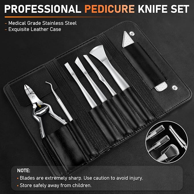 7PCS Ingrown Toenail Removal Kit, Professional Pedicure Tools for Feet, Toe Nail Clippers & Pedicure Knife Set with Corn Removers, Foot Scraper, Callus Shaver, Calloused Feet, Cuticle Remover Tool