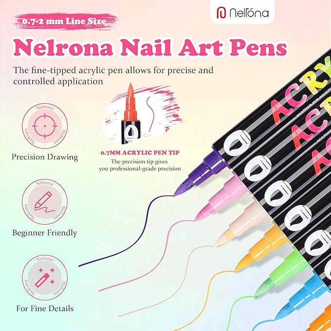 24 Colors Nail Art Pens Dual tips 3D Nail Polish Pens Set 0.7mm Quick-Drying Acrylic Paint Markers Dotting Liner Drawing Pen Manicure Tools Set for Nail Design, DIY Home Salon Manicure Tools