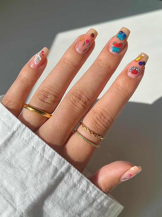 Deco Beauty Farmer's Market Nail Stickers - Lightweight & Easy-to-Apply Nail Art with Cute & Trendy Design - Durable & Long-Lasting Nail Sticker for Women, Ideal for DIY Manicures & Salon-Quality Nail