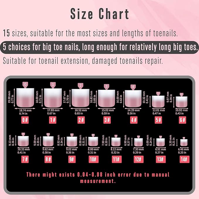 NOVO OVO Ombre French Tip Press on Toe Nail Tips, Sharp Square Pre-Designed Soft Gel False Toenail Extension, BERRY PINK Pre-applied Tip Primer & Base Coat, Full Cover Acrylic DIY x 15 Sizes 240 pcs