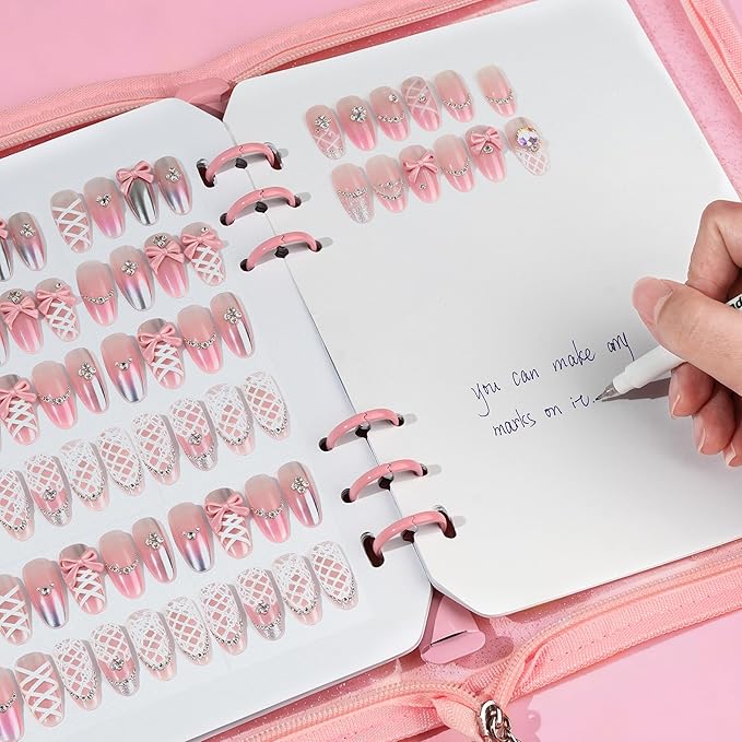 Large Press On Nails Book Insert Pages Clear Insert Pages Press On Nail Storage Book for Fake Nail Storage Nail Salon Supplies (12, white)
