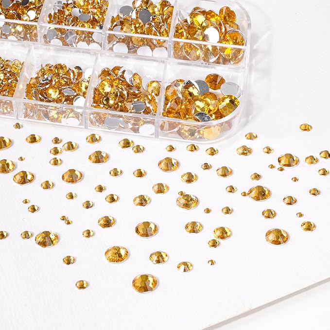 Canvalite 3348Pcs Gold Rhinestones Flatback Gems, Nail Rhinestones Nail Art Gems with Jewelry Glues, Pick Up Tweezers and Rhinestone Picker Dotting Pen, Nail Art Tools for Nails, Clothes, Face, Craft