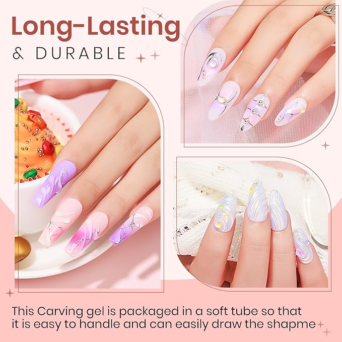 3D Nail Art Gel Clear Sculpting Gel for Nail Art Design DIY 3D Molding Gels for Painting Drawing Carving Nails Gels Nail Tube Home DIY Modeling Decoration Manicure