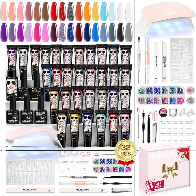 Morovan Poly Gel Nail Kit for Pretty Gift: Extension Gel Nail Kit With Nail Lamp Slip Solution Complete Professional Manicure Tools Everything In One Box DIY Set For Beginners at Home Salon Quality