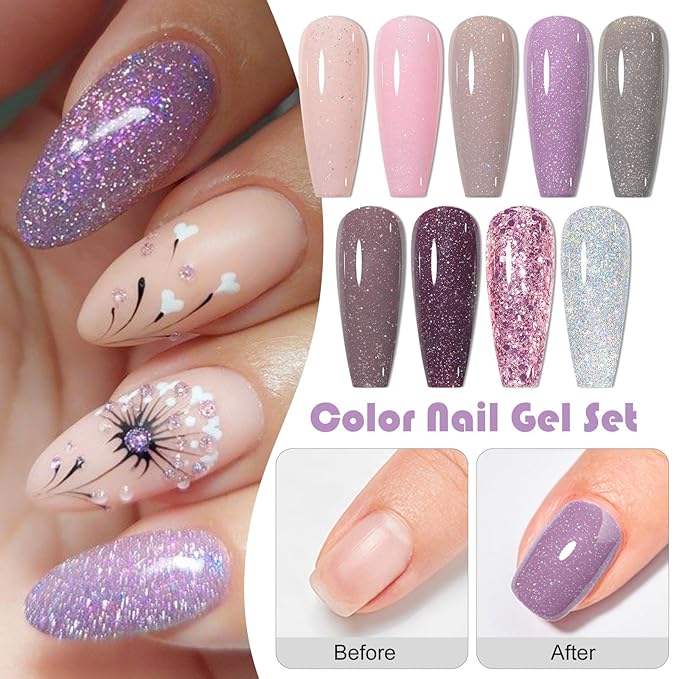 MEET ACROSS 9 Colors Gel Nail Polish + 3PCS Function Gel Nail Polish Kit,Fashion Nail Art Set Design Gifts for Women Manicure Salon (SET9, 12pcs)